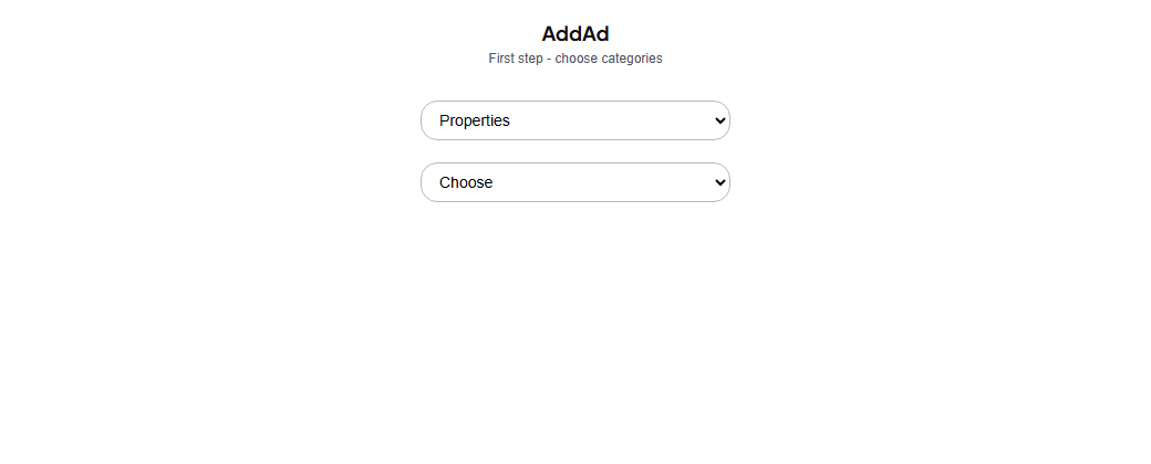 Desktop step-by-step category and advert type selectors